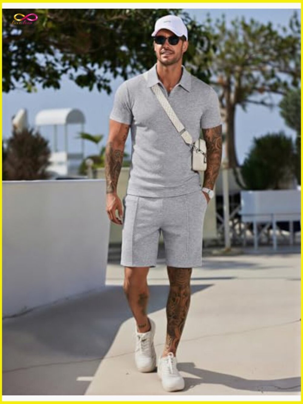 Men's 2 Piece Short Set Casual Quarter Zip Polo and Shorts Summer Outfit - Picture 5 of 7